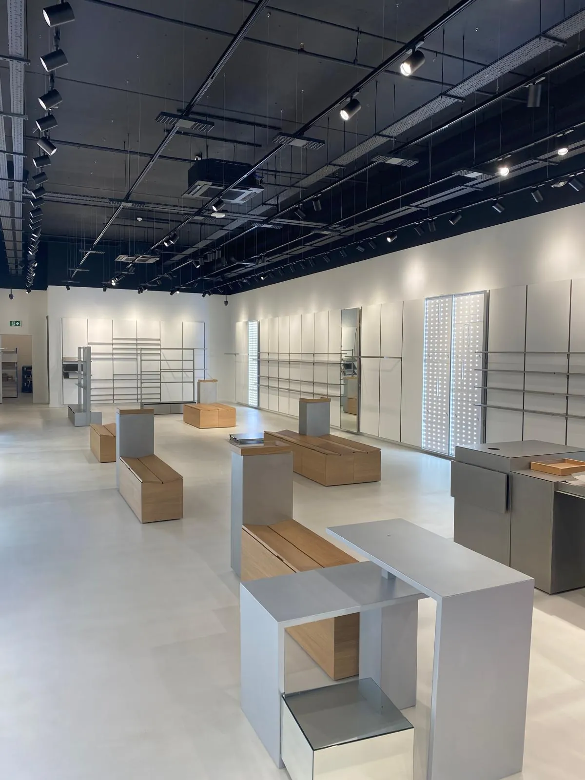 Display plinths & benches, Salomon Liverpool commercial fit-out by Aldridge Electrical